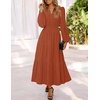 MEROKEETY Womens Fall Long Sleeve Swiss Dots Boho Maxi Dress | Puff Sleeve,V Neck, Wedding Guest Cocktail Long Dresses, Double Layers, Tiered Hem, Elegant Classy, Modern Dress,Pockets(Brick Red)