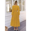 MEROKEETY Womens Fall Long Sleeve Swiss Dots Boho Maxi Dress | Puff Sleeve,V Neck, Wedding Guest Cocktail Long Dresses, Double Layers, Tiered Hem, Elegant Classy, Modern Dress,Pockets(Turmeric)