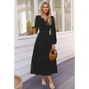 MEROKEETY Womens Fall Long Sleeve Swiss Dots Boho Maxi Dress | Puff Sleeve,V Neck, Wedding Guest Cocktail Long Dresses, Double Layers, Tiered Hem, Elegant Classy, Modern Dress,Pockets(Black)