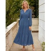 MEROKEETY Womens Fall Long Sleeve Swiss Dots Boho Maxi Dress | Puff Sleeve,V Neck, Wedding Guest Cocktail Long Dresses, Double Layers, Tiered Hem, Elegant Classy, Modern Dress,Pockets(Dark Blue)