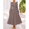 MEROKEETY Womens Fall Long Sleeve Swiss Dots Boho Maxi Dress | Puff Sleeve,V Neck, Wedding Guest Cocktail Long Dresses, Double Layers, Tiered Hem, Elegant Classy, Modern Dress,Pockets(Mocha)