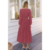 MEROKEETY Womens Fall Long Sleeve Swiss Dots Boho Maxi Dress | Puff Sleeve,V Neck, Wedding Guest Cocktail Long Dresses, Double Layers, Tiered Hem, Elegant Classy, Modern Dress,Pockets(Maroon)
