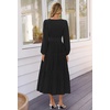 MEROKEETY Womens Fall Long Sleeve Swiss Dots Boho Maxi Dress | Puff Sleeve,V Neck, Wedding Guest Cocktail Long Dresses, Double Layers, Tiered Hem, Elegant Classy, Modern Dress,Pockets(Black)