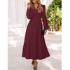 MEROKEETY Womens Fall Long Sleeve Swiss Dots Boho Maxi Dress | Puff Sleeve,V Neck, Wedding Guest Cocktail Long Dresses, Double Layers, Tiered Hem, Elegant Classy, Modern Dress,Pockets(Wine)