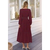 MEROKEETY Womens Fall Long Sleeve Swiss Dots Boho Maxi Dress | Puff Sleeve,V Neck, Wedding Guest Cocktail Long Dresses, Double Layers, Tiered Hem, Elegant Classy, Modern Dress,Pockets(Wine)