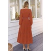 MEROKEETY Womens Fall Long Sleeve Swiss Dots Boho Maxi Dress | Puff Sleeve,V Neck, Wedding Guest Cocktail Long Dresses, Double Layers, Tiered Hem, Elegant Classy, Modern Dress,Pockets(Brick Red)