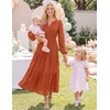 MEROKEETY Womens Fall Long Sleeve Swiss Dots Boho Maxi Dress | Puff Sleeve,V Neck, Wedding Guest Cocktail Long Dresses, Double Layers, Tiered Hem, Elegant Classy, Modern Dress,Pockets(Brick Red)