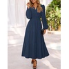 MEROKEETY Womens Fall Long Sleeve Swiss Dots Boho Maxi Dress | Puff Sleeve,V Neck, Wedding Guest Cocktail Long Dresses, Double Layers, Tiered Hem, Elegant Classy, Modern Dress,Pockets(Navy)