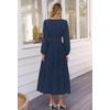 MEROKEETY Womens Fall Long Sleeve Swiss Dots Boho Maxi Dress | Puff Sleeve,V Neck, Wedding Guest Cocktail Long Dresses, Double Layers, Tiered Hem, Elegant Classy, Modern Dress,Pockets(Navy)