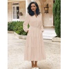 MEROKEETY Womens Fall Long Sleeve Swiss Dots Boho Maxi Dress | Puff Sleeve,V Neck, Wedding Guest Cocktail Long Dresses, Double Layers, Tiered Hem, Elegant Classy, Modern Dress,Pockets(Apricot)