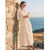 MEROKEETY Womens Fall Long Sleeve Swiss Dots Boho Maxi Dress | Puff Sleeve,V Neck, Wedding Guest Cocktail Long Dresses, Double Layers, Tiered Hem, Elegant Classy, Modern Dress,Pockets(Apricot)