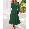 MEROKEETY Womens Fall Long Sleeve Swiss Dots Boho Maxi Dress | Puff Sleeve,V Neck, Wedding Guest Cocktail Long Dresses, Double Layers, Tiered Hem, Elegant Classy, Modern Dress,Pockets(Dark Green)