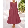 MEROKEETY Womens Fall Long Sleeve Swiss Dots Boho Maxi Dress | Puff Sleeve,V Neck, Wedding Guest Cocktail Long Dresses, Double Layers, Tiered Hem, Elegant Classy, Modern Dress,Pockets(Maroon)