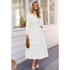 MEROKEETY Womens Fall Long Sleeve Swiss Dots Boho Maxi Dress | Puff Sleeve,V Neck, Wedding Guest Cocktail Long Dresses, Double Layers, Tiered Hem, Elegant Classy, Modern Dress,Pockets(White)