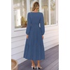 MEROKEETY Womens Fall Long Sleeve Swiss Dots Boho Maxi Dress | Puff Sleeve,V Neck, Wedding Guest Cocktail Long Dresses, Double Layers, Tiered Hem, Elegant Classy, Modern Dress,Pockets(Dark Blue)