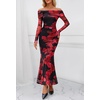 MEROKEETY Womens Fall Off Shoulder Floral Bodycon Wedding Guest Maxi Dress | 2026 Long Sleeve, Formal Cocktail, Elegant Party Dinner Long Dress, Date Night, Bridal Shower, Floral Mesh, Prom Dresses(Wine)