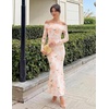 MEROKEETY Womens Fall Off Shoulder Floral Bodycon Wedding Guest Maxi Dress | 2026 Long Sleeve, Formal Cocktail, Elegant Party Dinner Long Dress, Date Night, Bridal Shower, Floral Mesh, Prom Dresses(Beige)