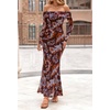 MEROKEETY Womens Fall Off Shoulder Floral Bodycon Wedding Guest Maxi Dress | 2026 Long Sleeve, Formal Cocktail, Elegant Party Dinner Long Dress, Date Night, Bridal Shower, Floral Mesh, Prom Dresses(Brown)