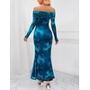 MEROKEETY Womens Fall Off Shoulder Floral Bodycon Wedding Guest Maxi Dress | 2026 Long Sleeve, Formal Cocktail, Elegant Party Dinner Long Dress, Date Night, Bridal Shower, Floral Mesh, Prom Dresses(Teal)