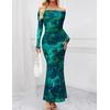 MEROKEETY Womens Fall Off Shoulder Floral Bodycon Wedding Guest Maxi Dress | 2026 Long Sleeve, Formal Cocktail, Elegant Party Dinner Long Dress, Date Night, Bridal Shower, Floral Mesh, Prom Dresses(Green)
