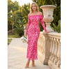 MEROKEETY Womens Fall Off Shoulder Floral Bodycon Wedding Guest Maxi Dress | 2026 Long Sleeve, Formal Cocktail, Elegant Party Dinner Long Dress, Date Night, Bridal Shower, Floral Mesh, Prom Dresses(Pink)