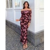 MEROKEETY Womens Fall Off Shoulder Floral Bodycon Wedding Guest Maxi Dress | 2026 Long Sleeve, Formal Cocktail, Elegant Party Dinner Long Dress, Date Night, Bridal Shower, Floral Mesh, Prom Dresses(Coffee)