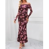 MEROKEETY Womens Fall Off Shoulder Floral Bodycon Wedding Guest Maxi Dress | 2026 Long Sleeve, Formal Cocktail, Elegant Party Dinner Long Dress, Date Night, Bridal Shower, Floral Mesh, Prom Dresses(Coffee)