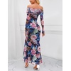 MEROKEETY Womens Fall Off Shoulder Floral Bodycon Wedding Guest Maxi Dress | 2026 Long Sleeve, Formal Cocktail, Elegant Party Dinner Long Dress, Date Night, Bridal Shower, Floral Mesh, Prom Dresses(Dark Blue)