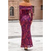 MEROKEETY Womens Fall Off Shoulder Floral Bodycon Wedding Guest Maxi Dress | 2026 Long Sleeve, Formal Cocktail, Elegant Party Dinner Long Dress, Date Night, Bridal Shower, Floral Mesh, Prom Dresses(Purple)
