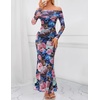 MEROKEETY Womens Fall Off Shoulder Floral Bodycon Wedding Guest Maxi Dress | 2026 Long Sleeve, Formal Cocktail, Elegant Party Dinner Long Dress, Date Night, Bridal Shower, Floral Mesh, Prom Dresses(Dark Blue)