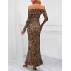 MEROKEETY Womens Fall Off Shoulder Floral Bodycon Wedding Guest Maxi Dress | 2026 Long Sleeve, Formal Cocktail, Elegant Party Dinner Long Dress, Date Night, Bridal Shower, Floral Mesh, Prom Dresses(Leopard)