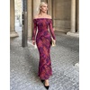 MEROKEETY Womens Fall Off Shoulder Floral Bodycon Wedding Guest Maxi Dress | 2026 Long Sleeve, Formal Cocktail, Elegant Party Dinner Long Dress, Date Night, Bridal Shower, Floral Mesh, Prom Dresses(Purple)