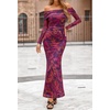 MEROKEETY Womens Fall Off Shoulder Floral Bodycon Wedding Guest Maxi Dress | 2026 Long Sleeve, Formal Cocktail, Elegant Party Dinner Long Dress, Date Night, Bridal Shower, Floral Mesh, Prom Dresses(Purple)