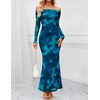 MEROKEETY Womens Fall Off Shoulder Floral Bodycon Wedding Guest Maxi Dress | 2026 Long Sleeve, Formal Cocktail, Elegant Party Dinner Long Dress, Date Night, Bridal Shower, Floral Mesh, Prom Dresses(Teal)