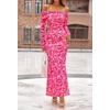 MEROKEETY Womens Fall Off Shoulder Floral Bodycon Wedding Guest Maxi Dress | 2026 Long Sleeve, Formal Cocktail, Elegant Party Dinner Long Dress, Date Night, Bridal Shower, Floral Mesh, Prom Dresses(Pink)
