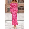 MEROKEETY Womens Fall Off Shoulder Floral Bodycon Wedding Guest Maxi Dress | 2026 Long Sleeve, Formal Cocktail, Elegant Party Dinner Long Dress, Date Night, Bridal Shower, Floral Mesh, Prom Dresses(Pink)