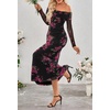 MEROKEETY Womens Fall Off Shoulder Floral Bodycon Wedding Guest Maxi Dress | 2026 Long Sleeve, Formal Cocktail, Elegant Party Dinner Long Dress, Date Night, Bridal Shower, Floral Mesh, Prom Dresses(Black)