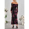 MEROKEETY Womens Fall Off Shoulder Floral Bodycon Wedding Guest Maxi Dress | 2026 Long Sleeve, Formal Cocktail, Elegant Party Dinner Long Dress, Date Night, Bridal Shower, Floral Mesh, Prom Dresses(Black)