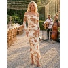 MEROKEETY Womens Fall Off Shoulder Floral Bodycon Wedding Guest Maxi Dress | 2026 Long Sleeve, Formal Cocktail, Elegant Party Dinner Long Dress, Date Night, Bridal Shower, Floral Mesh, Prom Dresses(Khaki)