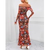 MEROKEETY Womens Fall Off Shoulder Floral Bodycon Wedding Guest Maxi Dress | 2026 Long Sleeve, Formal Cocktail, Elegant Party Dinner Long Dress, Date Night, Bridal Shower, Floral Mesh, Prom Dresses(Multicolored)