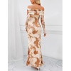 MEROKEETY Womens Fall Off Shoulder Floral Bodycon Wedding Guest Maxi Dress | 2026 Long Sleeve, Formal Cocktail, Elegant Party Dinner Long Dress, Date Night, Bridal Shower, Floral Mesh, Prom Dresses(Khaki)