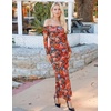 MEROKEETY Womens Fall Off Shoulder Floral Bodycon Wedding Guest Maxi Dress | 2026 Long Sleeve, Formal Cocktail, Elegant Party Dinner Long Dress, Date Night, Bridal Shower, Floral Mesh, Prom Dresses(Multicolored)