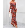 MEROKEETY Womens Fall Off Shoulder Floral Bodycon Wedding Guest Maxi Dress | 2026 Long Sleeve, Formal Cocktail, Elegant Party Dinner Long Dress, Date Night, Bridal Shower, Floral Mesh, Prom Dresses(Multicolored)