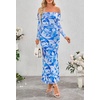 MEROKEETY Womens Fall Off Shoulder Floral Bodycon Wedding Guest Maxi Dress | 2026 Long Sleeve, Formal Cocktail, Elegant Party Dinner Long Dress, Date Night, Bridal Shower, Floral Mesh, Prom Dresses(Blue)