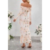 MEROKEETY Womens Fall Off Shoulder Floral Bodycon Wedding Guest Maxi Dress | 2026 Long Sleeve, Formal Cocktail, Elegant Party Dinner Long Dress, Date Night, Bridal Shower, Floral Mesh, Prom Dresses(Beige)