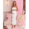MEROKEETY Women’s Summer Floral Wedding Guest Cocktail Maxi Dress | Strapless, Tube Top, Mesh, Bodycon, Lined, Mermaid, 2026 Summer Dress, Formal Elegant, Prom, Baby Shower, Party Long Dress(White)