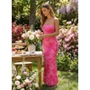 MEROKEETY Women’s Summer Floral Wedding Guest Cocktail Maxi Dress | Strapless, Tube Top, Mesh, Bodycon, Lined, Mermaid, 2026 Summer Dress, Formal Elegant, Prom, Baby Shower, Party Long Dress(Hotpink)