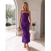 MEROKEETY Women’s Summer Floral Wedding Guest Cocktail Maxi Dress | Strapless, Tube Top, Mesh, Bodycon, Lined, Mermaid, 2026 Summer Dress, Formal Elegant, Prom, Baby Shower, Party Long Dress(Plum)