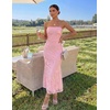MEROKEETY Women’s Summer Floral Wedding Guest Cocktail Maxi Dress | Strapless, Tube Top, Mesh, Bodycon, Lined, Mermaid, 2026 Summer Dress, Formal Elegant, Prom, Baby Shower, Party Long Dress(Pink)