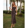 MEROKEETY Women’s Summer Floral Wedding Guest Cocktail Maxi Dress | Strapless, Tube Top, Mesh, Bodycon, Lined, Mermaid, 2026 Summer Dress, Formal Elegant, Prom, Baby Shower, Party Long Dress(Coffee)